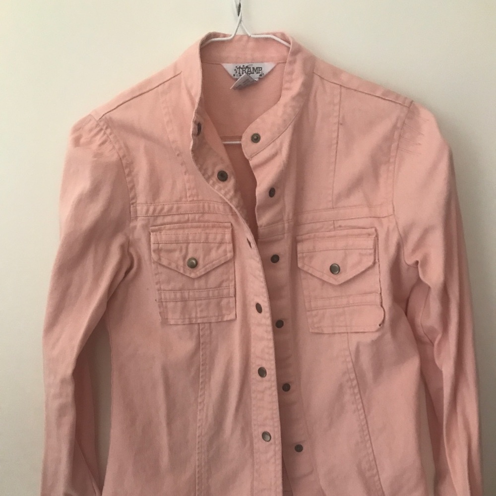 Pink denim bomber jacket
